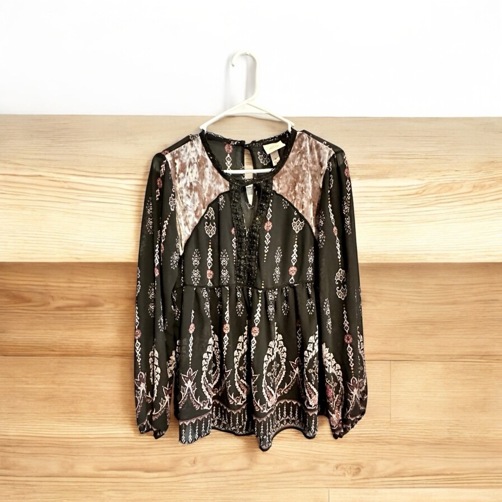 Knox Rose feminine romantic sheer boho beaded blouse cottagecore peasant top